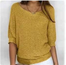 Solid Color Round Neck Sweater Women's - Trendha