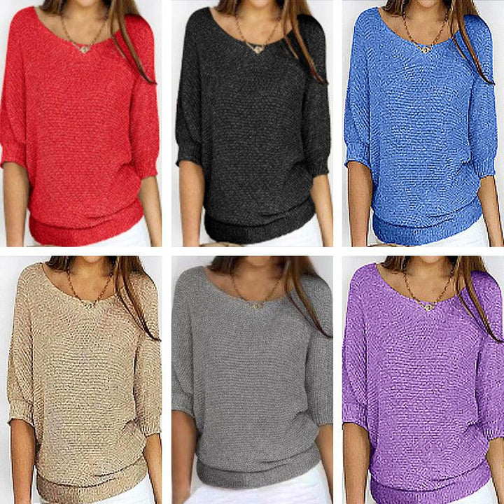 Solid Color Round Neck Sweater Women's - Trendha
