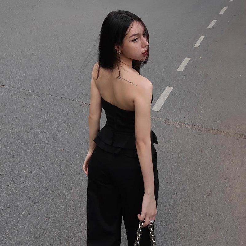 Solid Color Slim Fit Fashion Cotton String Cross Waist Girdling Band Tube Top - Trendha