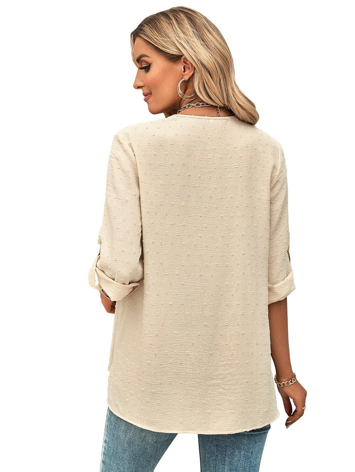 Spring And Summer Women's Clothing Fashion Solid Color Loose V-neck 34 Sleeves Top - Trendha