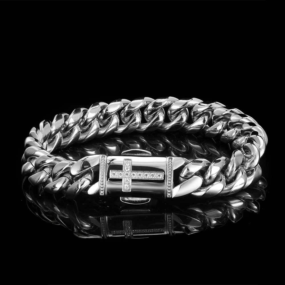 Stainless Steel Cuban Chain Micro Set Zircon Spring Snap Bracelet - Trendha
