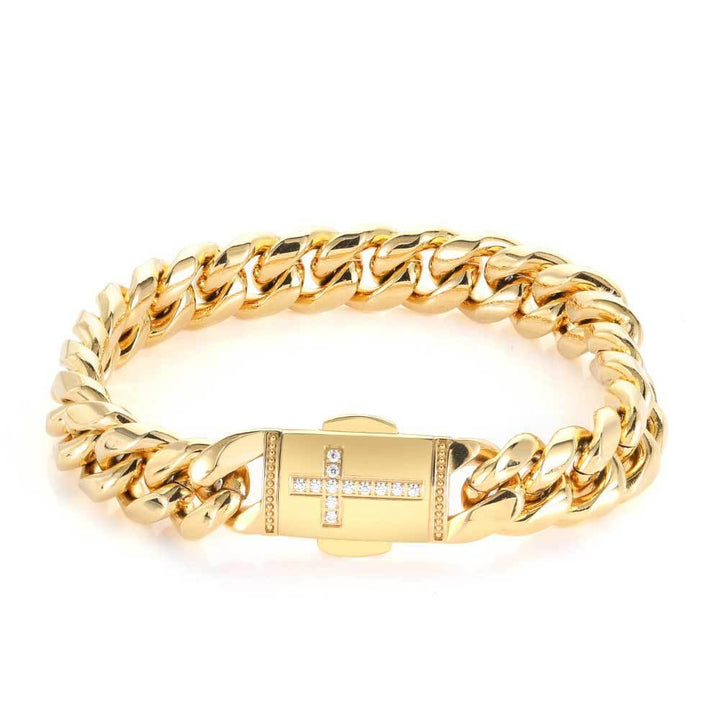 Stainless Steel Cuban Chain Micro Set Zircon Spring Snap Bracelet - Trendha