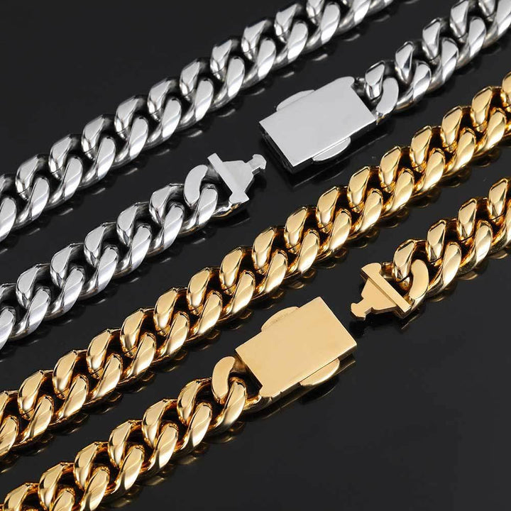 Stainless Steel Cuban Chain Micro Set Zircon Spring Snap Bracelet - Trendha