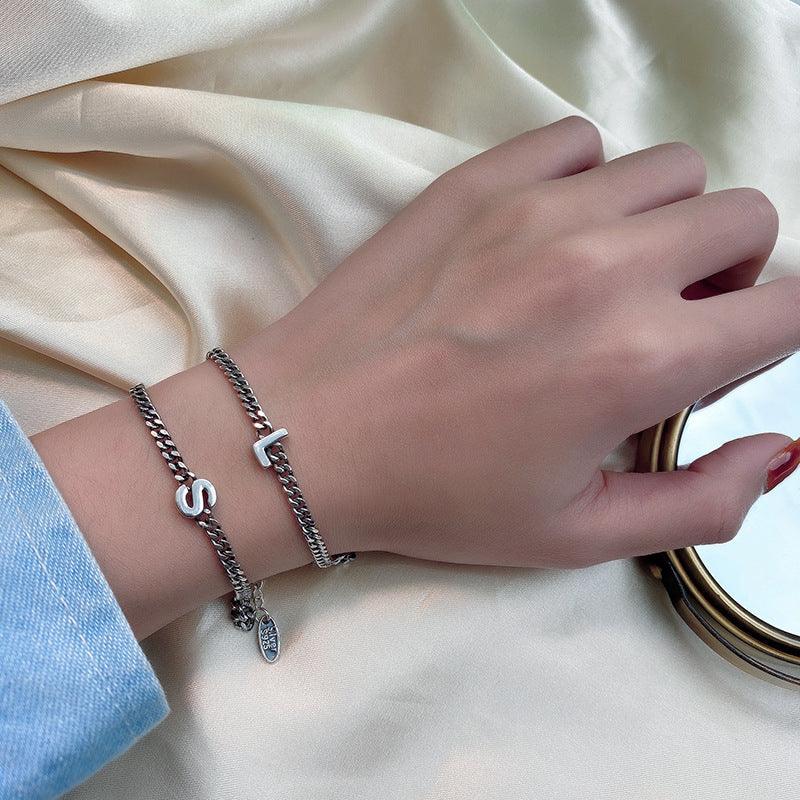 Sterling Silver 26 English Letter Bracelet Female Minority - Trendha