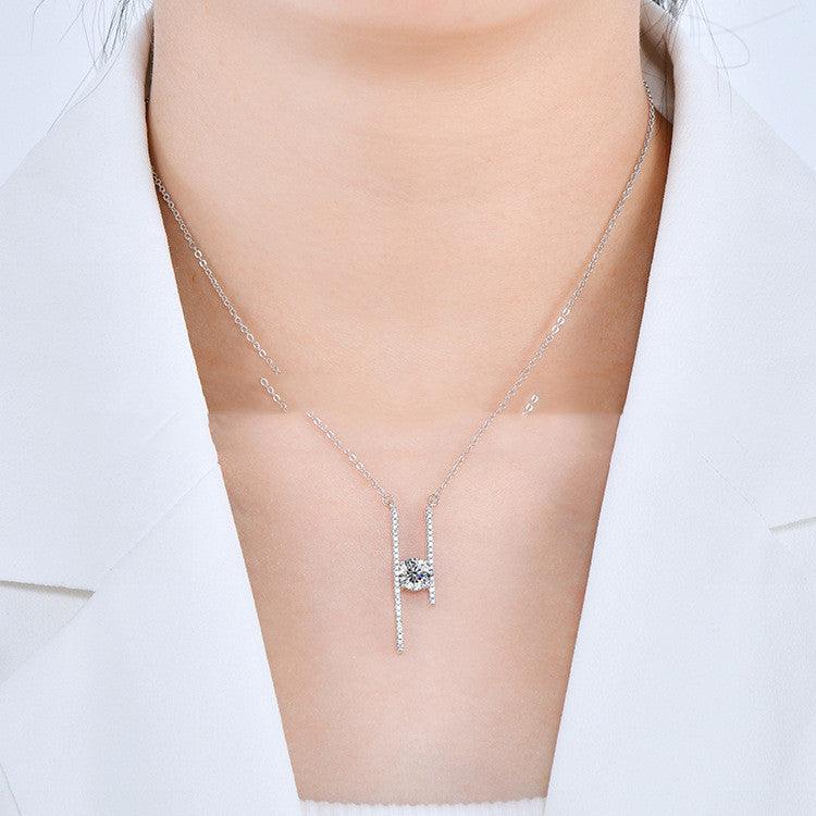 Sterling Silver Fairy Asymmetric Moissanite Micro-inlaid All-match Fashion Sweater Necklace