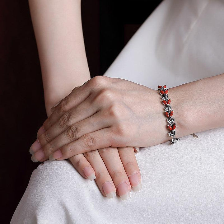 Sterling Silver South Red Vintage Personality Wheat Ears Bracelet - Trendha