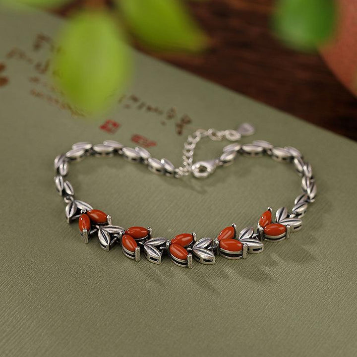 Sterling Silver South Red Vintage Personality Wheat Ears Bracelet - Trendha
