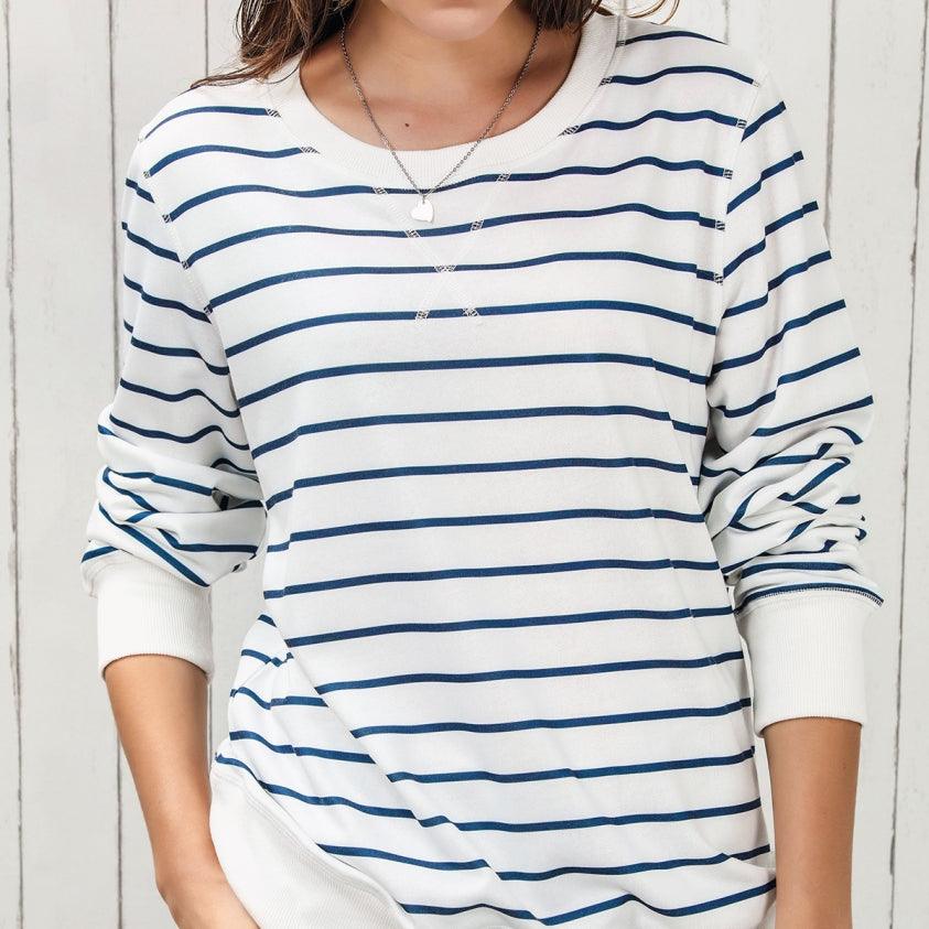 Striped Knitted Long-sleeved Round-neck Pullover