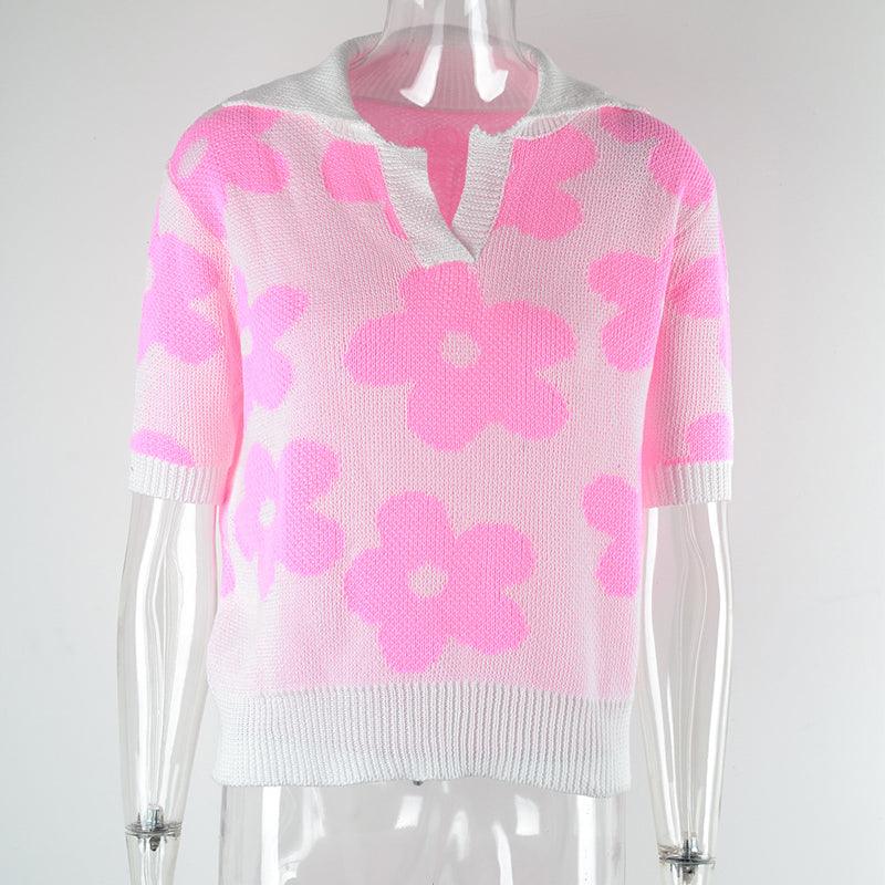 Summer New Women's Trending Unique Lapel Flower Print Short Sleeve - Trendha