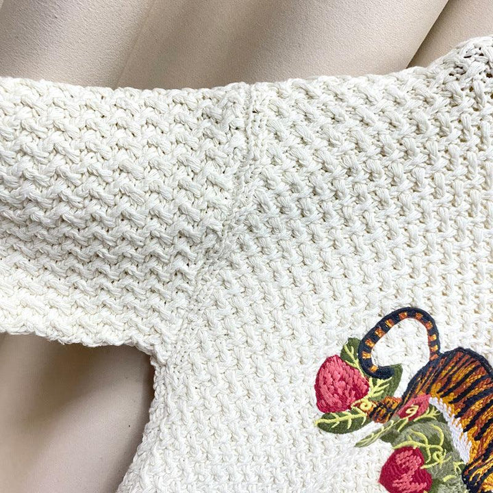Tiger Crochet Embroidery Wool Sweater Sweater Women's Lazy Wind Thick Needle Top - Trendha