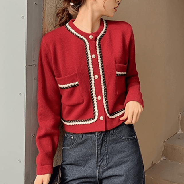 Top Women's Sweater Short Style Red Knitted Sweater Cardigan Coat - Trendha