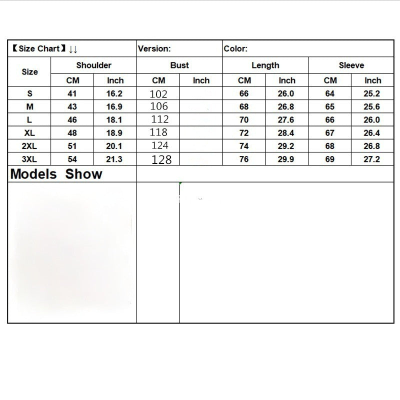 Size and product reference for Men's Hoodie Loose Casual Zipper Hooded Sweater