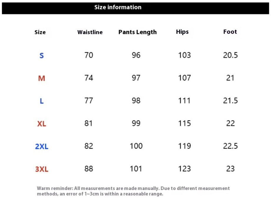 Size and product reference for Men's Jeans Loose Straight Design Trousers
