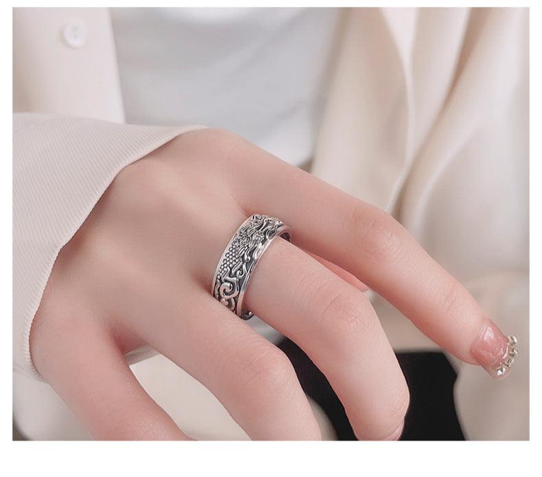 Vintage Distressed National Trendy Style Literary Creativity Dragon Ring - Trendha