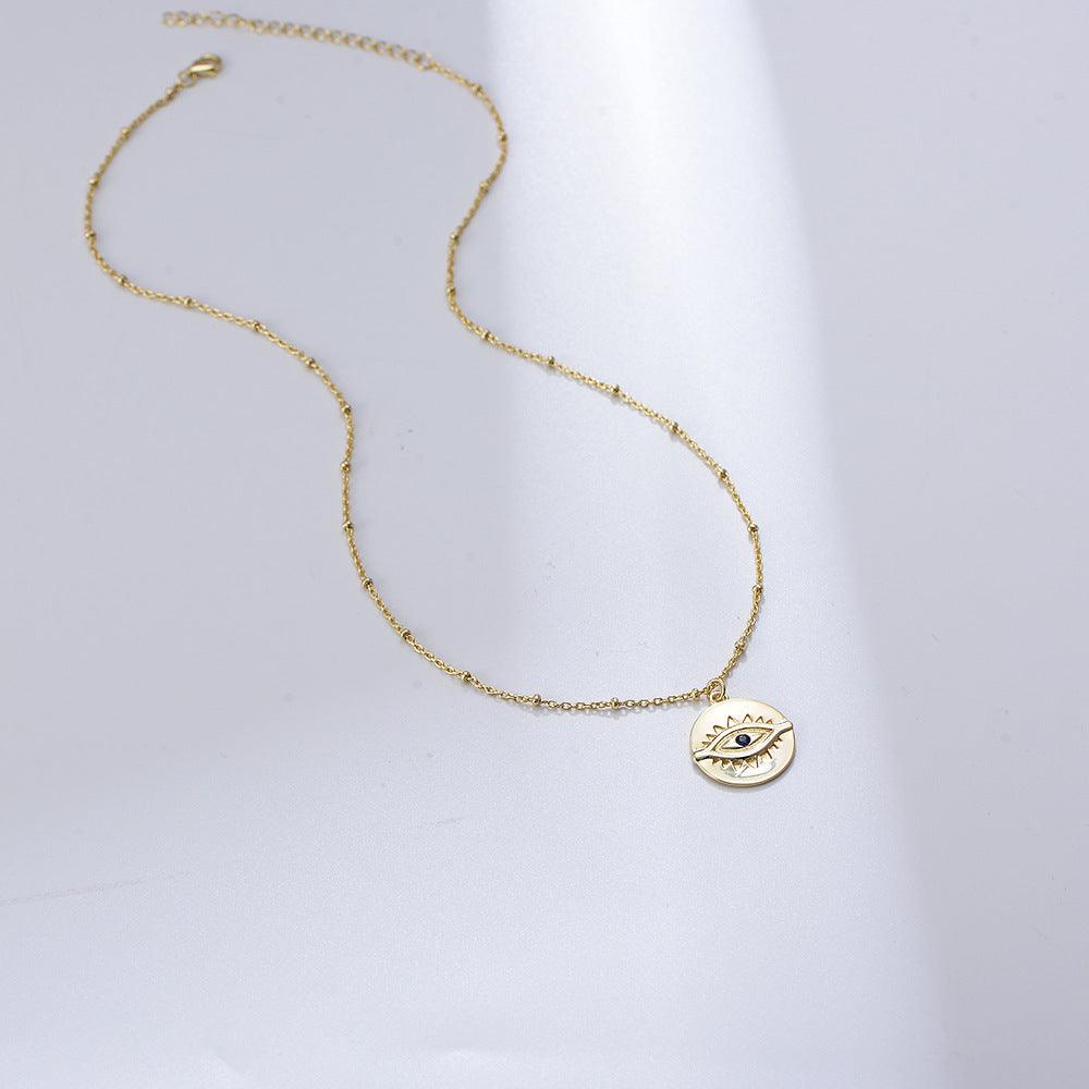 Vintage Gilded Devil's Eye Round Coin Necklace