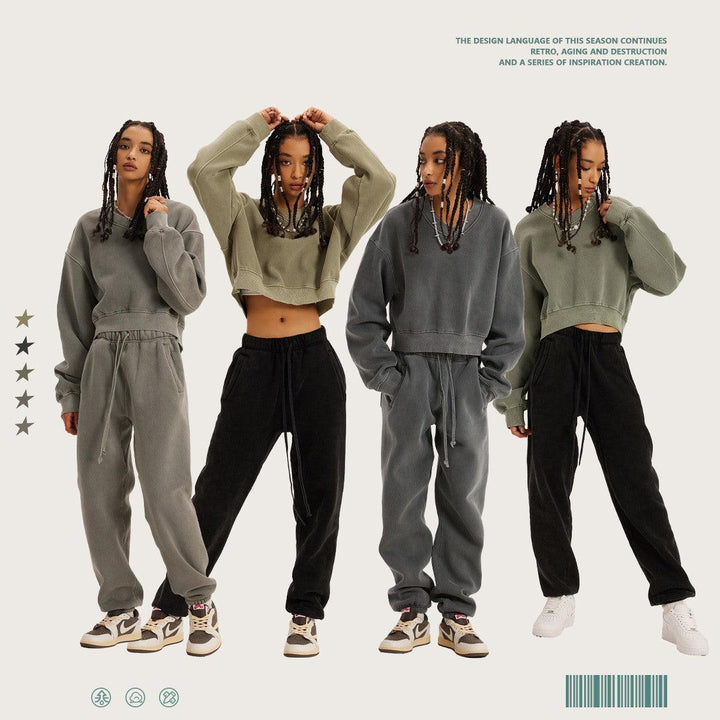 Vintage Wash And Fleece V-neck Hoodie - Trendha