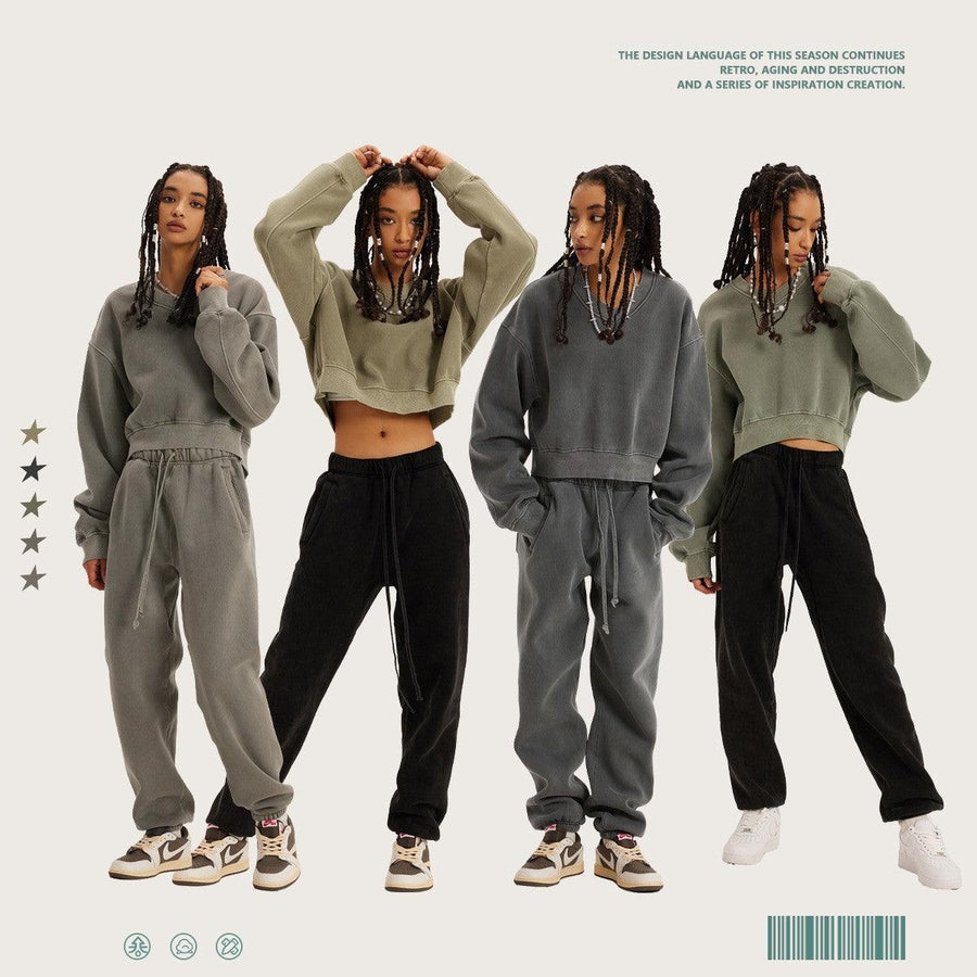 Vintage Wash And Fleece V-neck Hoodie - Trendha