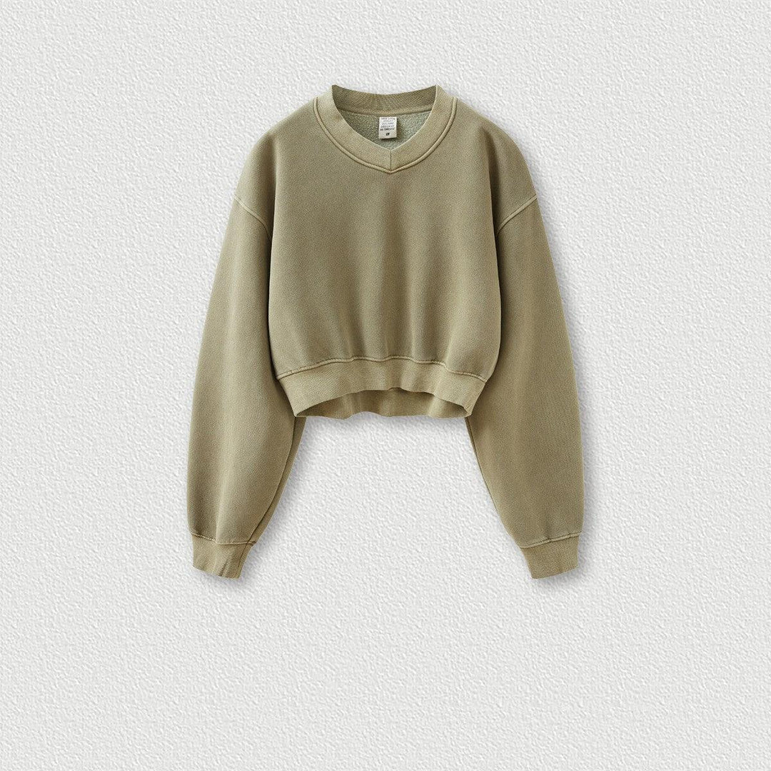 Vintage Wash And Fleece V-neck Hoodie - Trendha