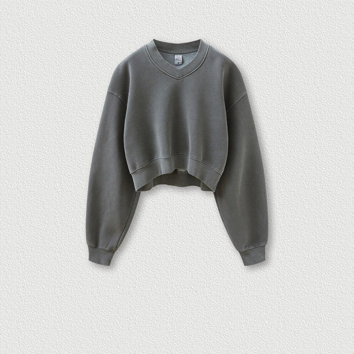 Vintage Wash And Fleece V-neck Hoodie - Trendha