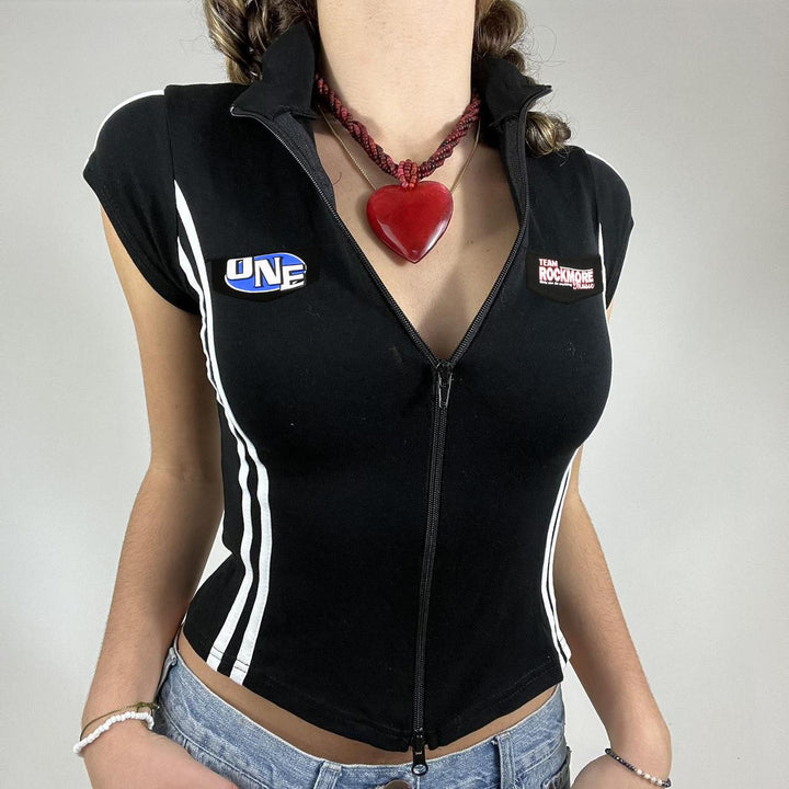 Women's Contrast Color Braid Patchwork Lapel T-shirt - Trendha