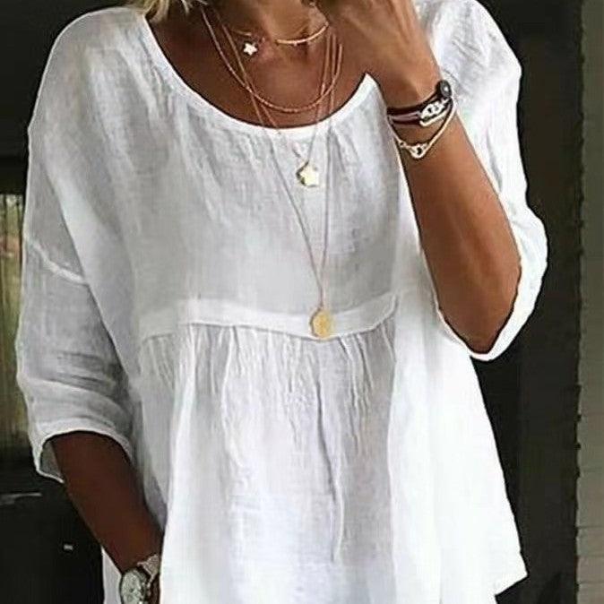 Women's Cotton And Linen Three-quarter Sleeve Cool Top - Trendha