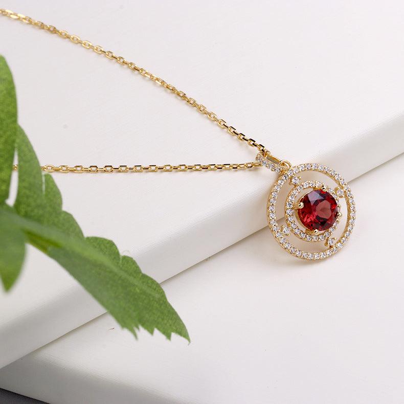 925 Silver Red Garnet-Style Pendant