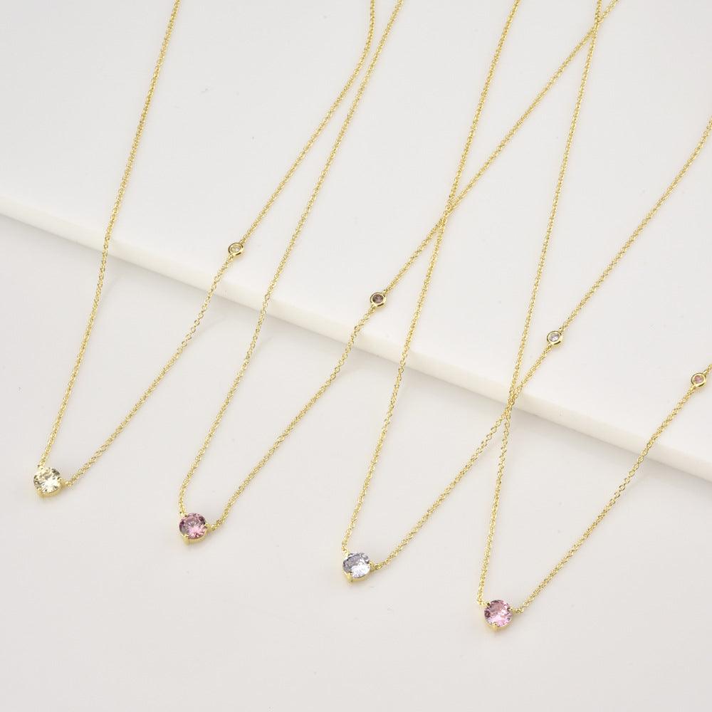 Women's Fashion Simple Sterling Silver Round Zirconia Pendant Necklace