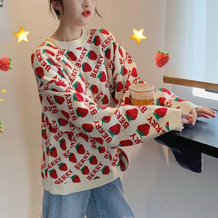 Women's Lovely Strawberry Red Sweater - Trendha