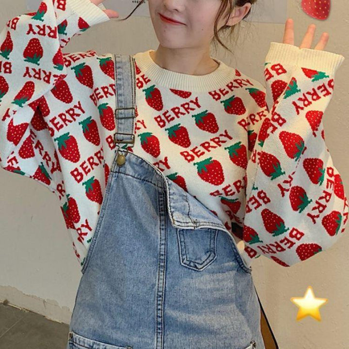 Women's Lovely Strawberry Red Sweater - Trendha