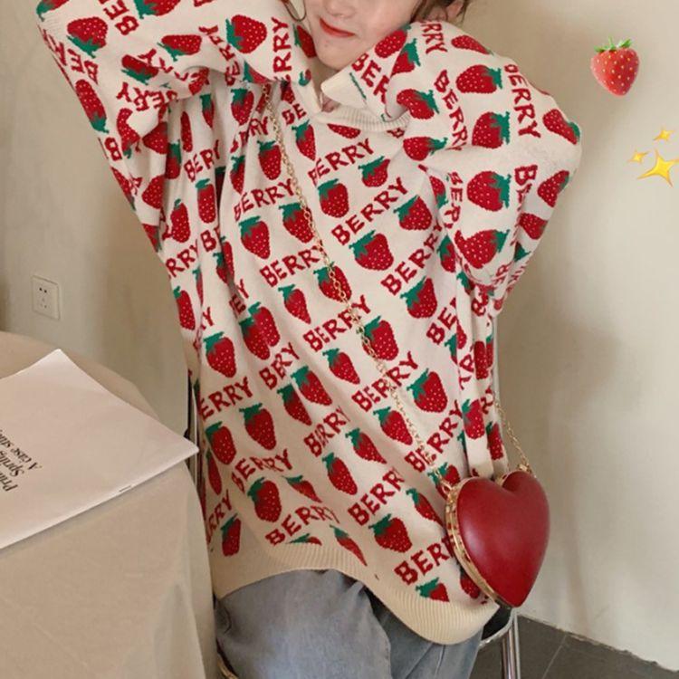 Women's Lovely Strawberry Red Sweater - Trendha