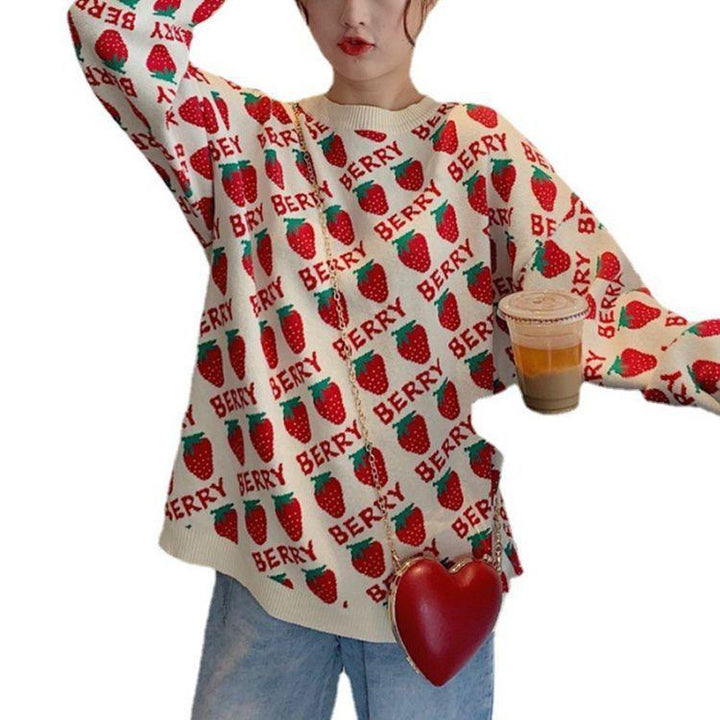 Women's Lovely Strawberry Red Sweater - Trendha