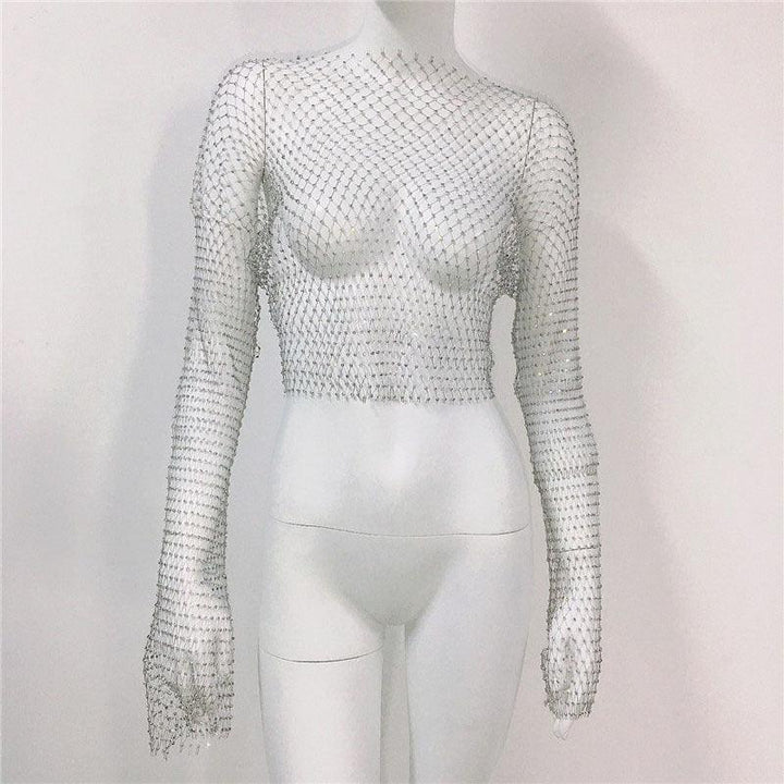 Women's Mesh Rhinestone Fishnet Top Fishnet - Trendha