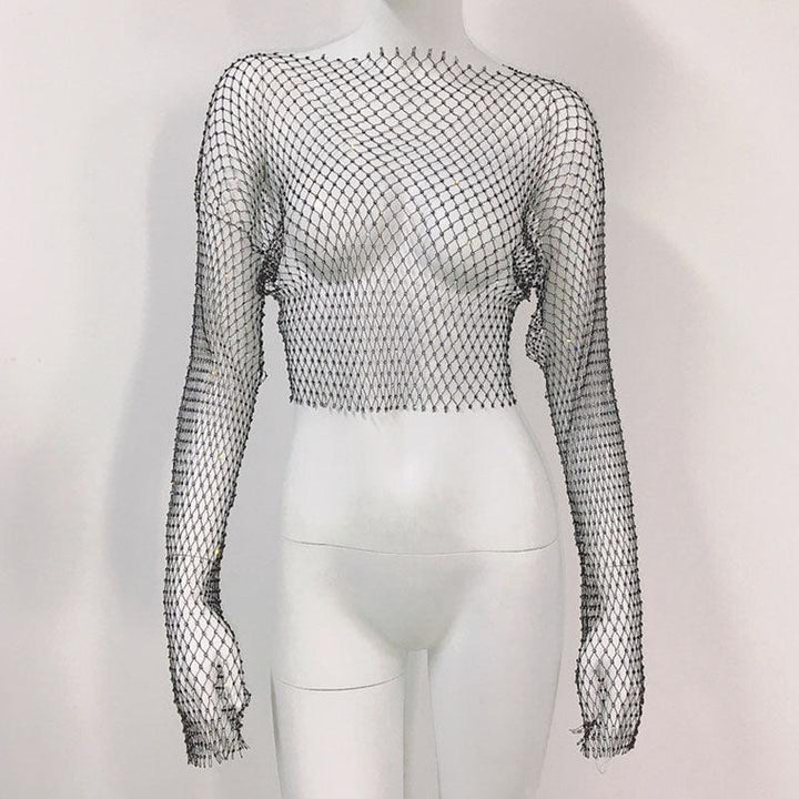 Women's Mesh Rhinestone Fishnet Top Fishnet - Trendha