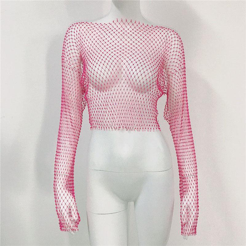 Women's Mesh Rhinestone Fishnet Top Fishnet - Trendha