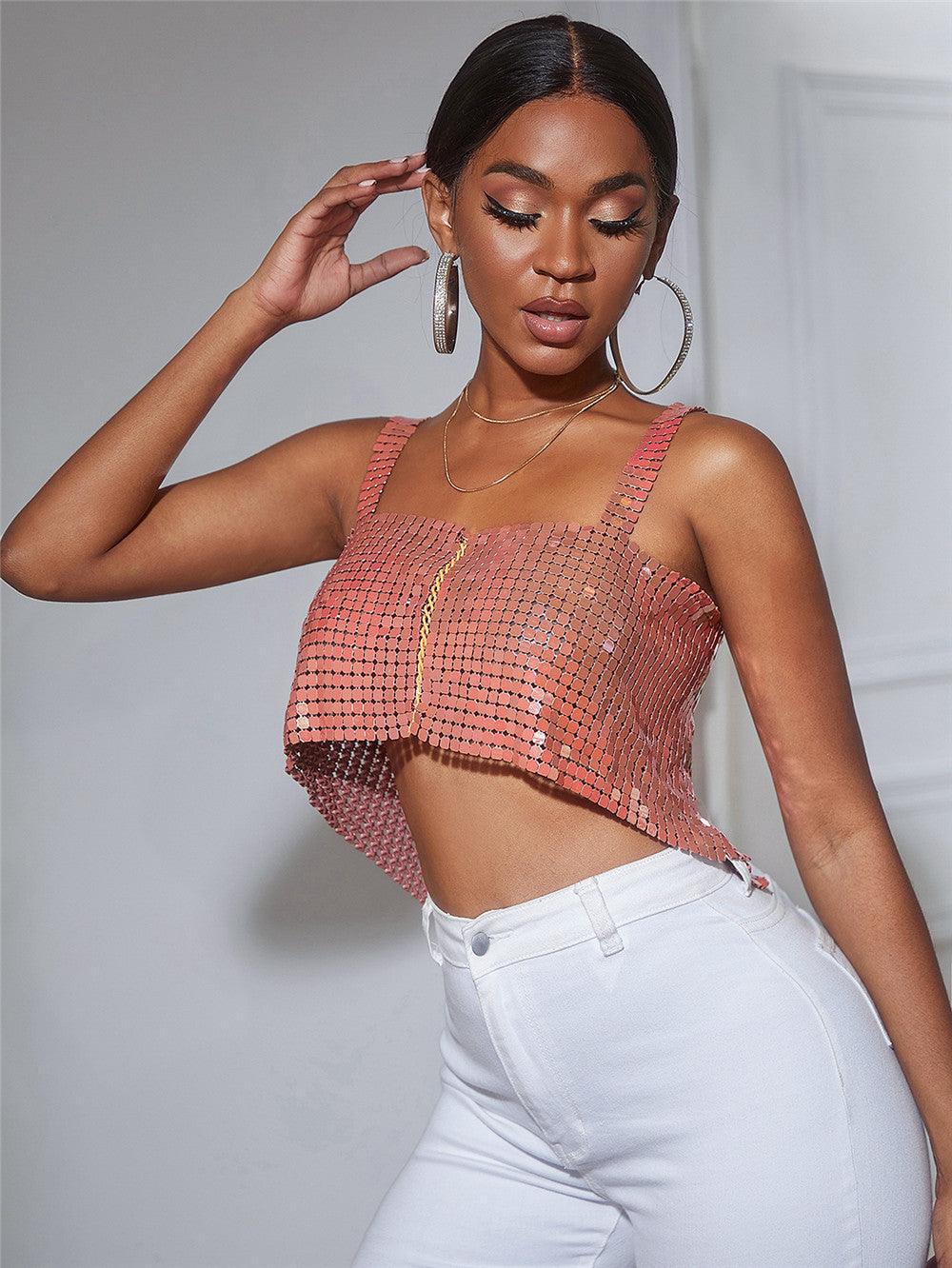 Women's Metal Sequins Chain Strap Tube Top - Trendha