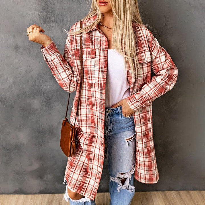 Women's Printed Checks Mid-length Shirt Coat - Trendha