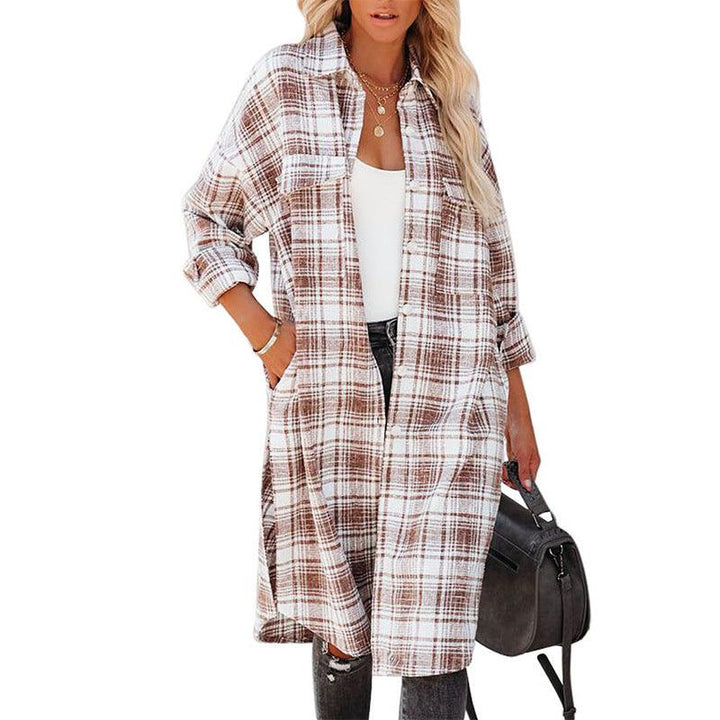 Women's Printed Checks Mid-length Shirt Coat - Trendha