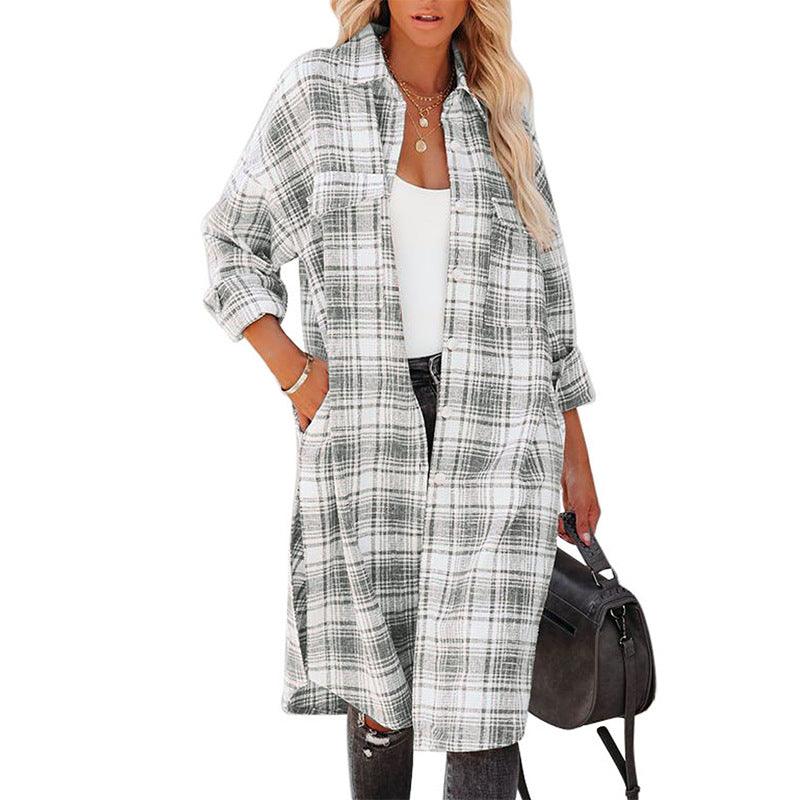 Women's Printed Checks Mid-length Shirt Coat - Trendha