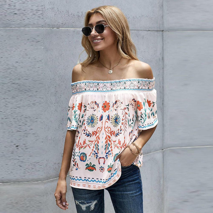 Women's Printed T-shirt Loose Off Shoulder Top - Trendha