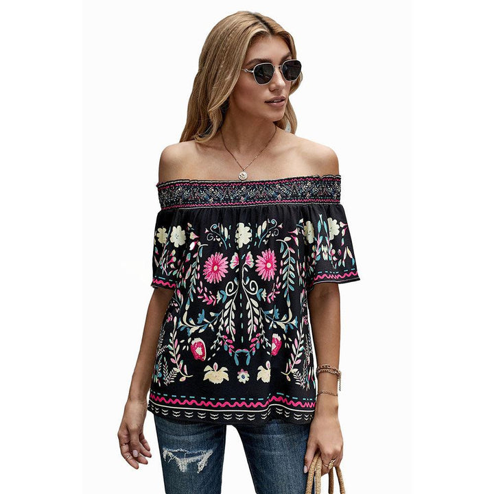 Women's Printed T-shirt Loose Off Shoulder Top - Trendha