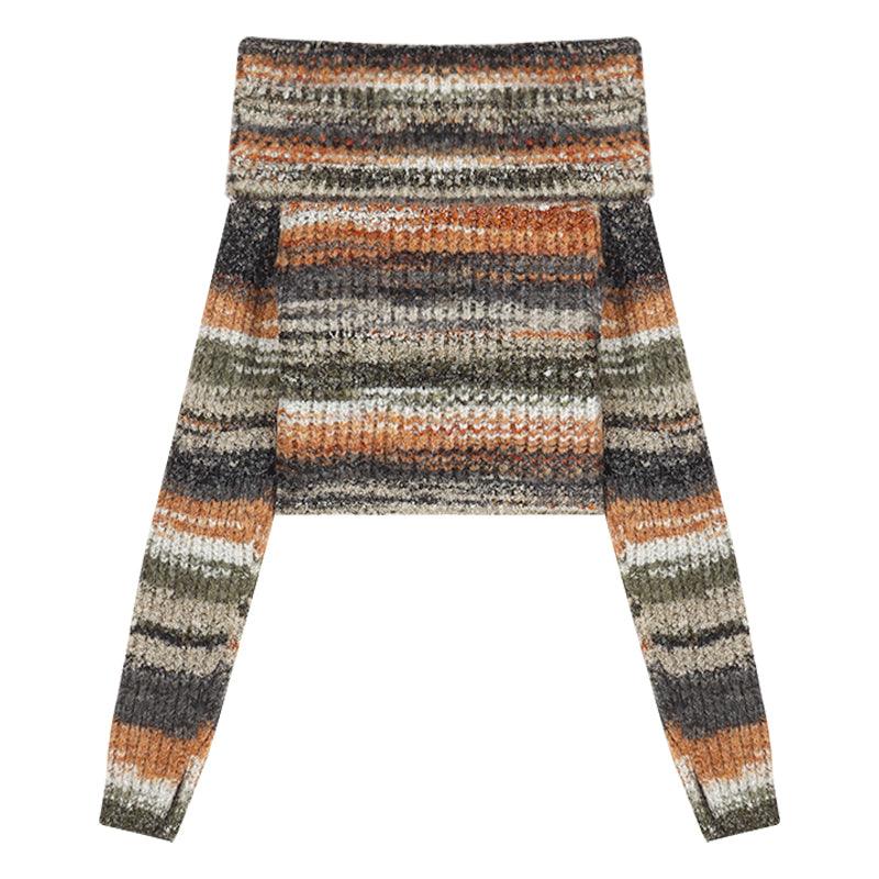 Women's Rainbow One Shoulder Colorful Striped Sweater - Trendha