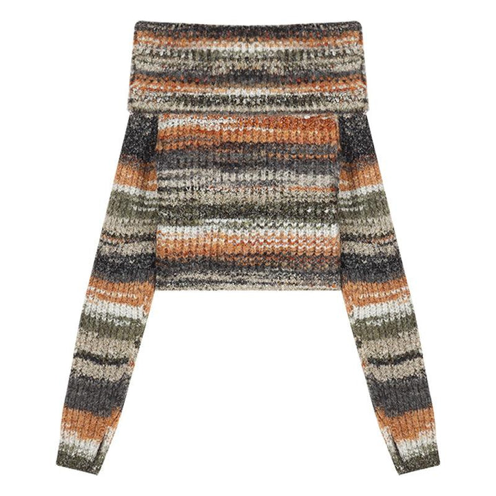 Women's Rainbow One Shoulder Colorful Striped Sweater - Trendha