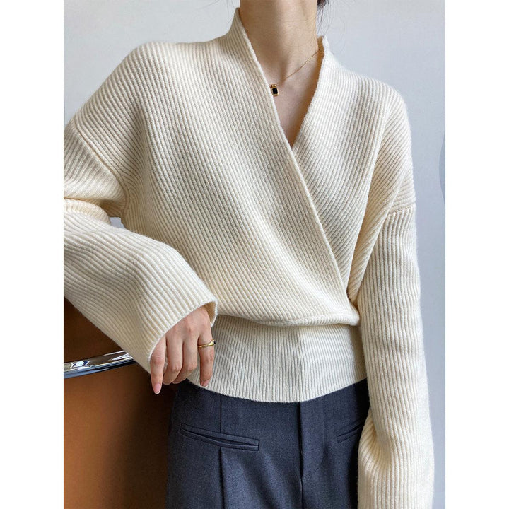 Women's Retro Cross V Neck Wrap Knit Sweater - Trendha