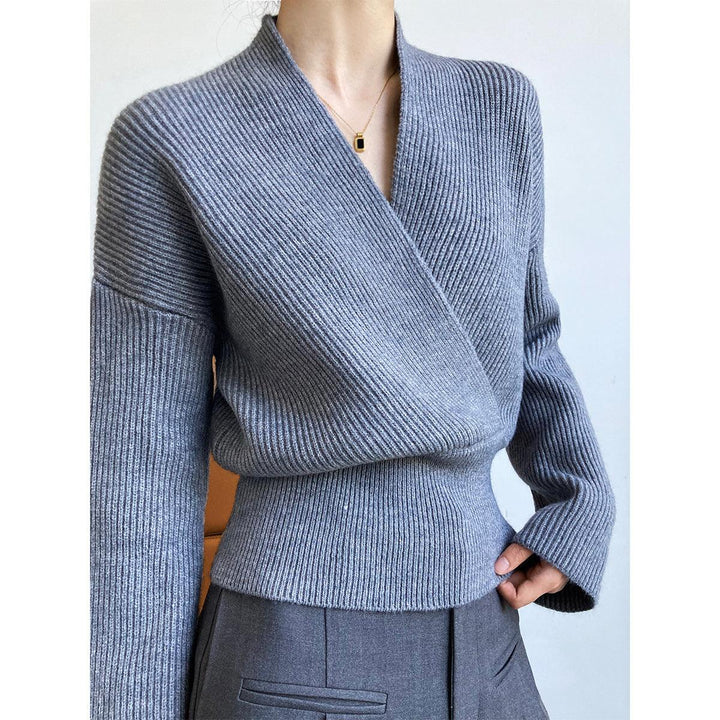 Women's Retro Cross V Neck Wrap Knit Sweater - Trendha