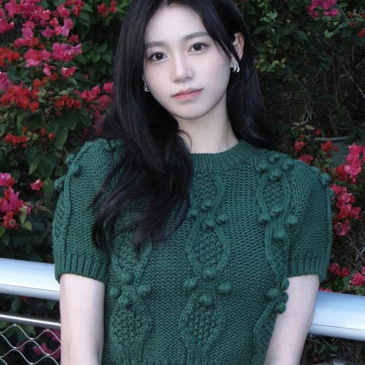 Women's Retro Fried Dough Twists Short Sleeved Sweater - Trendha