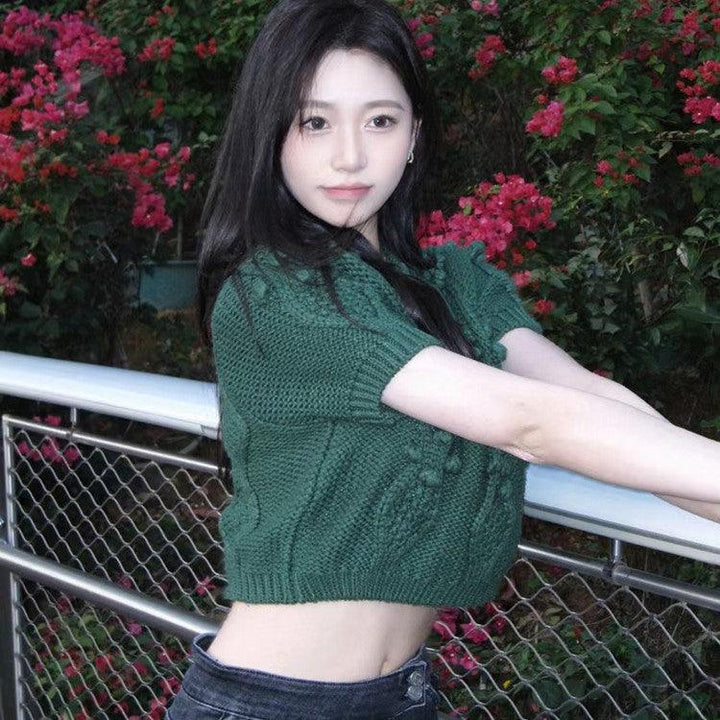 Women's Retro Fried Dough Twists Short Sleeved Sweater - Trendha