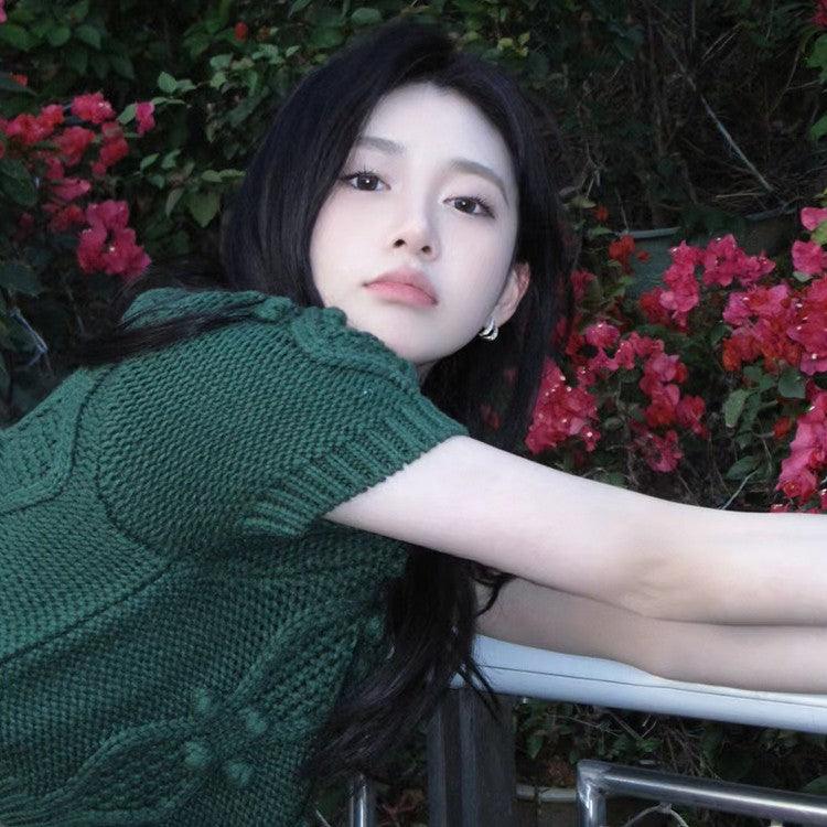 Women's Retro Fried Dough Twists Short Sleeved Sweater - Trendha