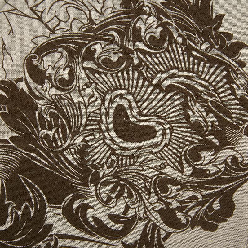 Women's Retro Print Loose Hooded Cardigan Sweater Coat - Trendha