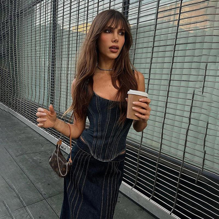 Women's Retro Solid Color Denim Vest Sexy Low-cut Slimming Camisole - Trendha