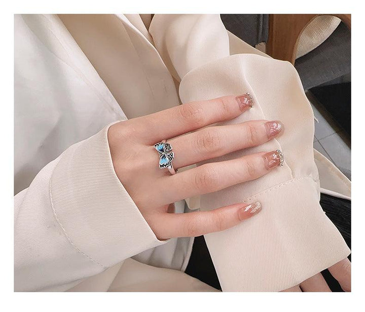 Women's S925 Sterling Silver Color Matching Epoxy Butterfly Ring - Trendha